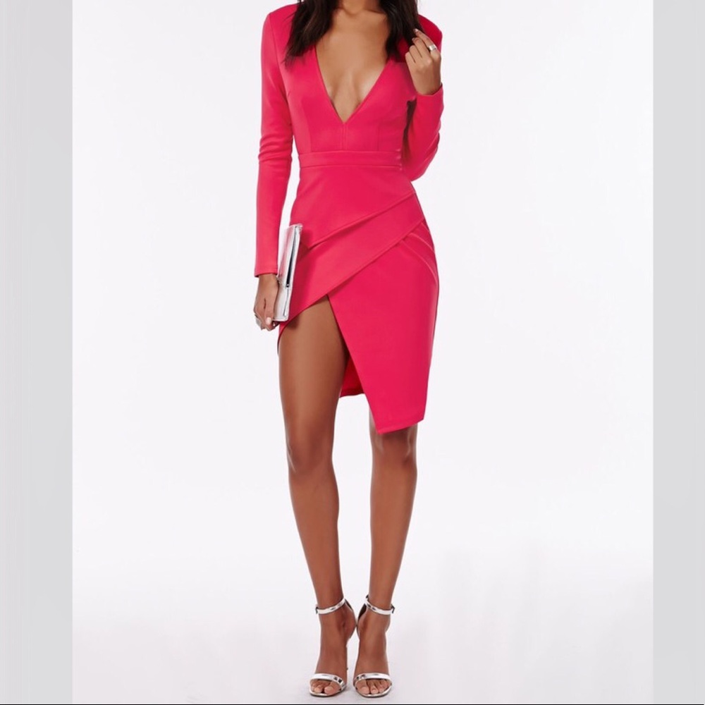 MISSGUIDED Long Sleeve Plunge Bodycon Dress NEW!